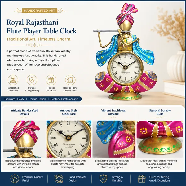 Iron_Hand-Painted_Rajasthani_Flute_Player_Table_Clock