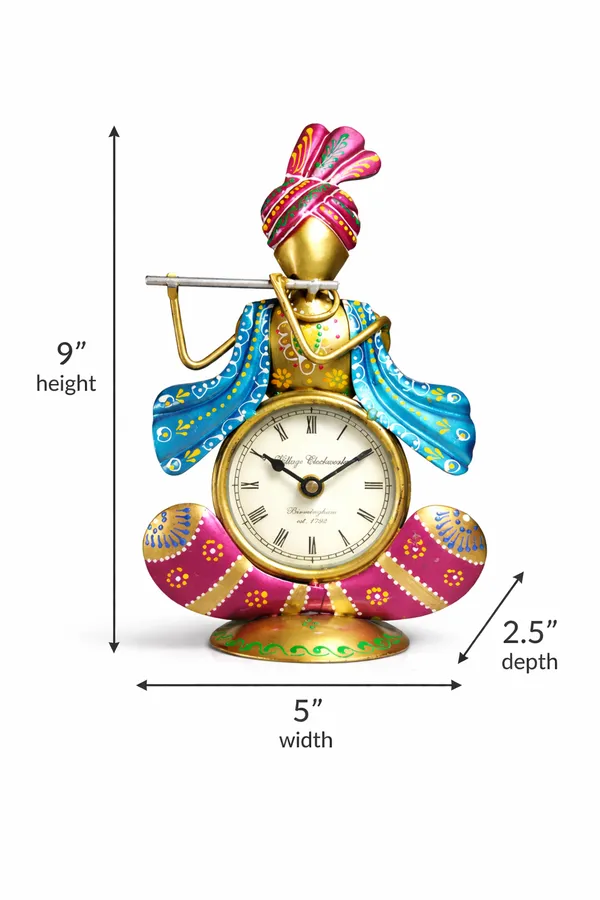 Iron_Hand-Painted_Rajasthani_Flute_Player_Table_Clock