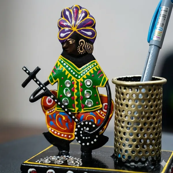 Hand-Painted_Musician_Wooden_Figurine_Brass_Pen_Stand