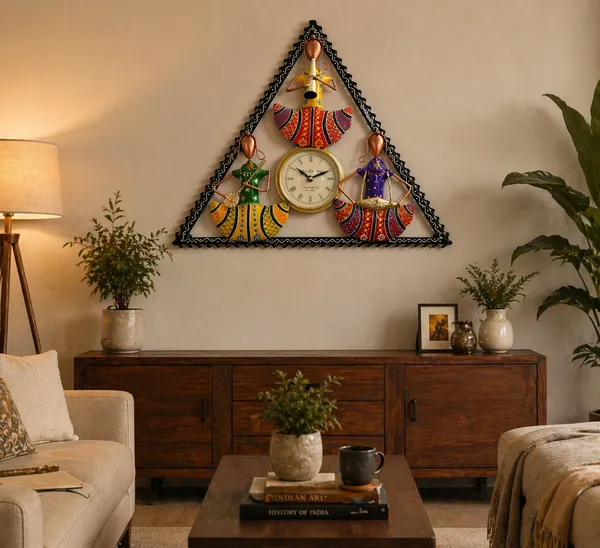 Wrought_Iron_Triangular_Hand-Painted_Musician_Analog_Wall_Clock