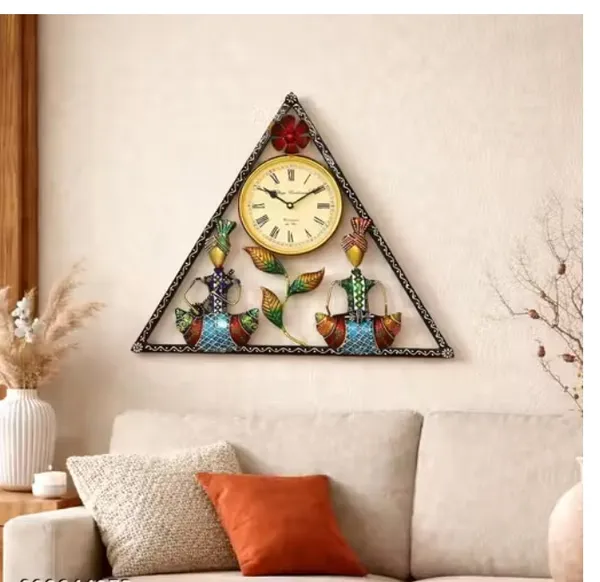 Wrought_Iron_Triangular_Tribal_Musician_Analog_Wall_Clock