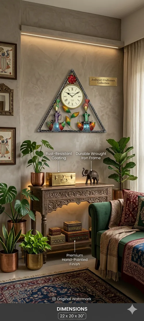 Wrought_Iron_Triangular_Tribal_Musician_Analog_Wall_Clock