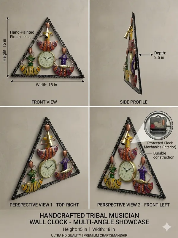 Wrought_Iron_Triangular_Hand-Painted_Musician_Analog_Wall_Clock