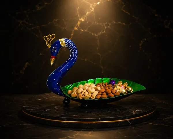 Iron_Blue_Enamel_Peacock_Shaped_Dry_Fruit_Serving_Bowl