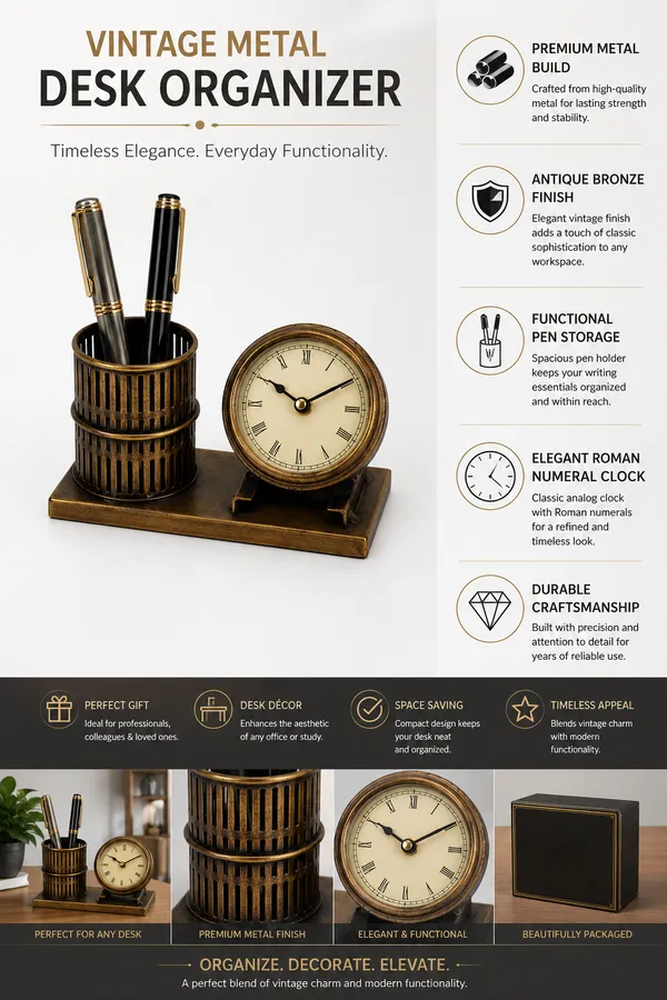 Iron_Antique_Bronze_Roman_Numeral_Desk_Clock_With_Pen_Holder