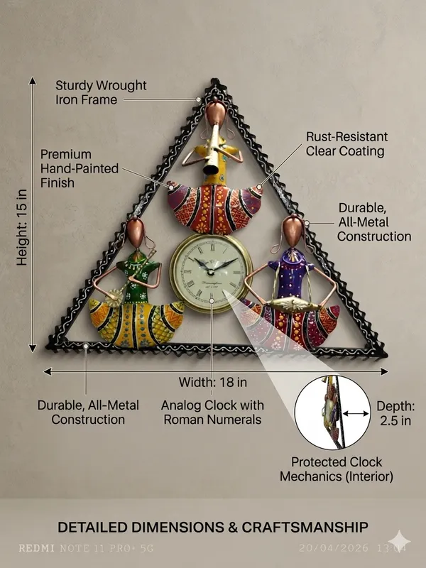 Wrought_Iron_Triangular_Hand-Painted_Musician_Analog_Wall_Clock
