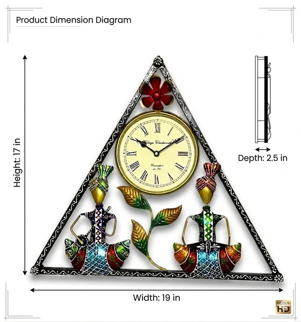 Wrought_Iron_Triangular_Tribal_Musician_Analog_Wall_Clock