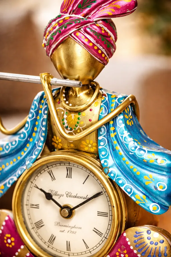 Iron_Hand-Painted_Rajasthani_Flute_Player_Table_Clock