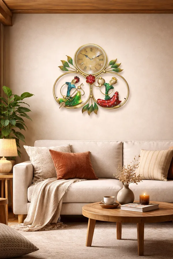 Iron_Hand-Painted_Peacock_Motif_Analog_Wall_Clock