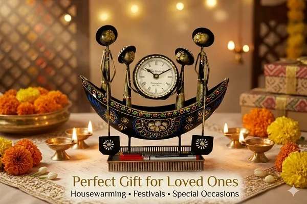 Iron_Black_Boat-Shaped_Golden_Accent_Table_Clock