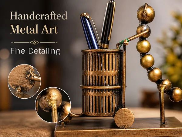 Metal_Bronze-Tone_Figurine_Mesh_Pen_Stand