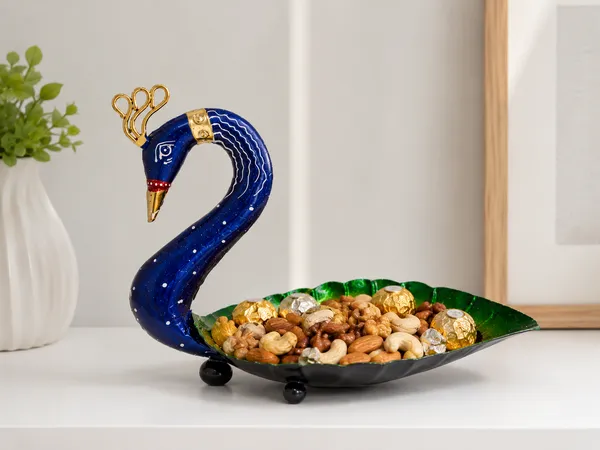 Iron_Blue_Enamel_Peacock_Shaped_Dry_Fruit_Serving_Bowl