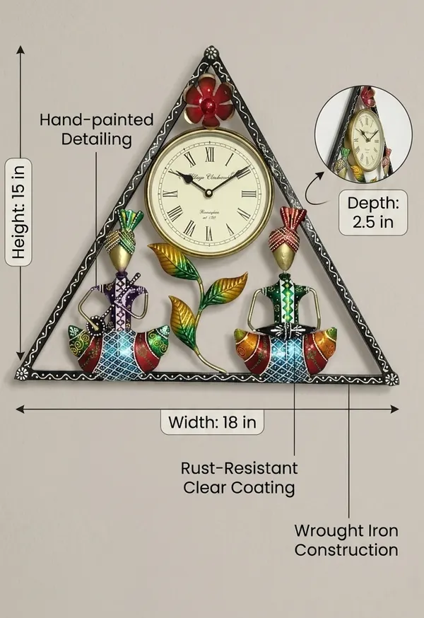 Wrought_Iron_Triangular_Tribal_Musician_Analog_Wall_Clock
