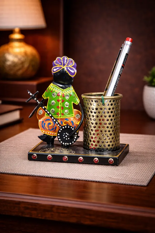 Hand-Painted_Musician_Wooden_Figurine_Brass_Pen_Stand