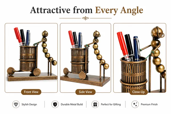 Metal_Bronze-Tone_Figurine_Mesh_Pen_Stand