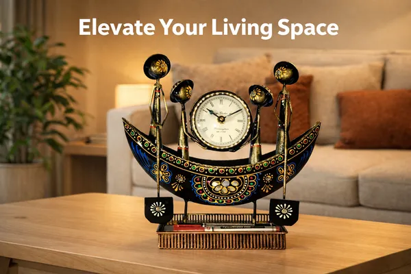 Iron_Black_Boat-Shaped_Golden_Accent_Table_Clock