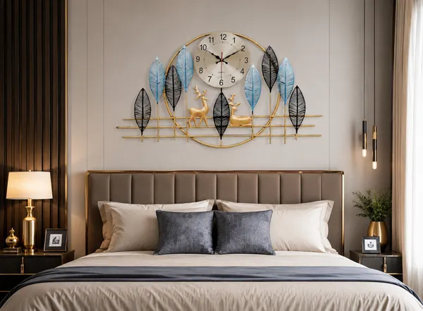 Iron_Nature-Inspired_Gold_Deer_Leaf_Analog_Wall_Clock