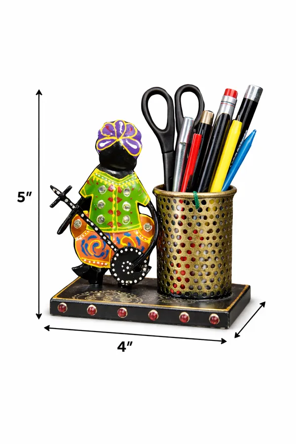 Hand-Painted_Musician_Wooden_Figurine_Brass_Pen_Stand