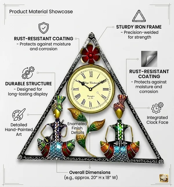 Wrought_Iron_Triangular_Tribal_Musician_Analog_Wall_Clock