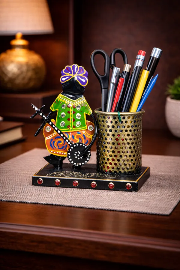 Hand-Painted_Musician_Wooden_Figurine_Brass_Pen_Stand