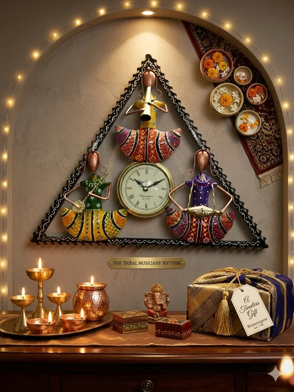 Wrought_Iron_Triangular_Hand-Painted_Musician_Analog_Wall_Clock