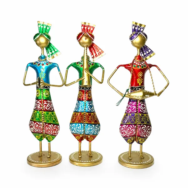 Iron_Hand-Painted_Tribal_Musician_Figurine_Showpiece_Set_Of_3
