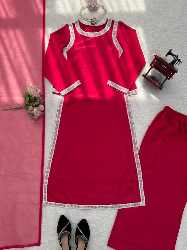 Magenta_Natural_Crep_Kurta_Palazzo_Dupatta_Set_For_Women
