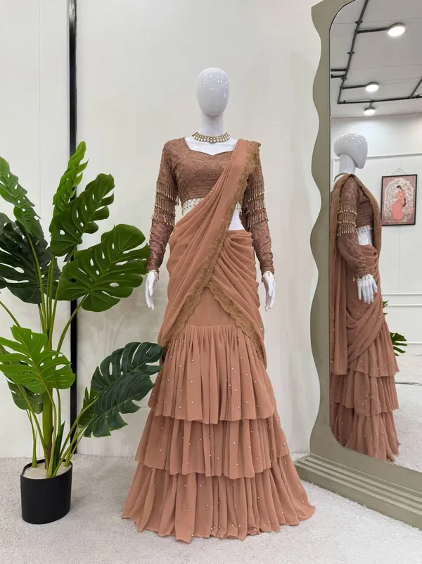 Copper_Brown_Foux_Gorgette_Lehenga_Choli_Set_For_Women