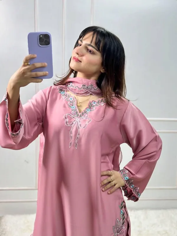 Pink_Natural_Crep_Suit_Set_For_Women