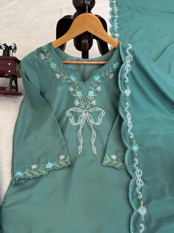 Sage_Green_Natural_Crep_Kurta_Palazzo_Dupatta_Set_For_Women