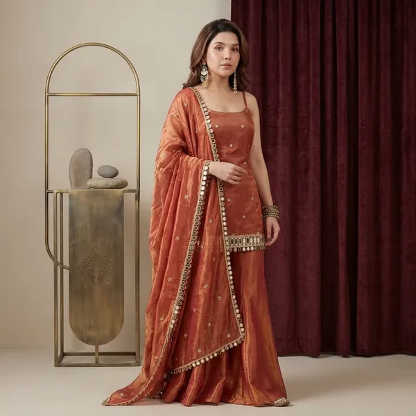 Orange_Fendy_Silk_Sharara_Dupatta_Set_For_Women