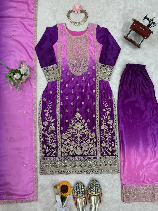 Purple_Shaded_Chinon_Silk_Kurta_Palazzo_Set_For_Women