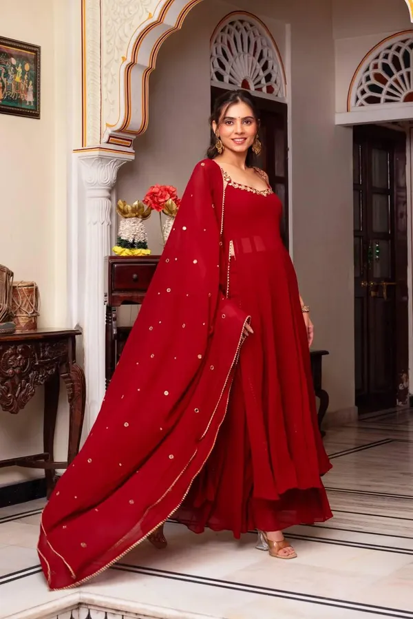 Red_Foux_Gorgette_Anarkali_Suit_Set_For_Women