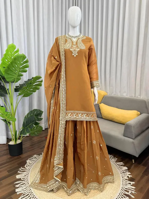 Mustard_Mul_Chanderi_Kurta_Palazzo_Dupatta_Set_For_Women