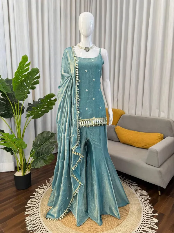Turquoise_Fendy_Silk_Sharara_Dupatta_Set_For_Women