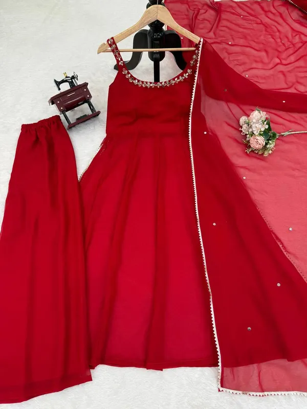 Red_Foux_Gorgette_Anarkali_Suit_Set_For_Women