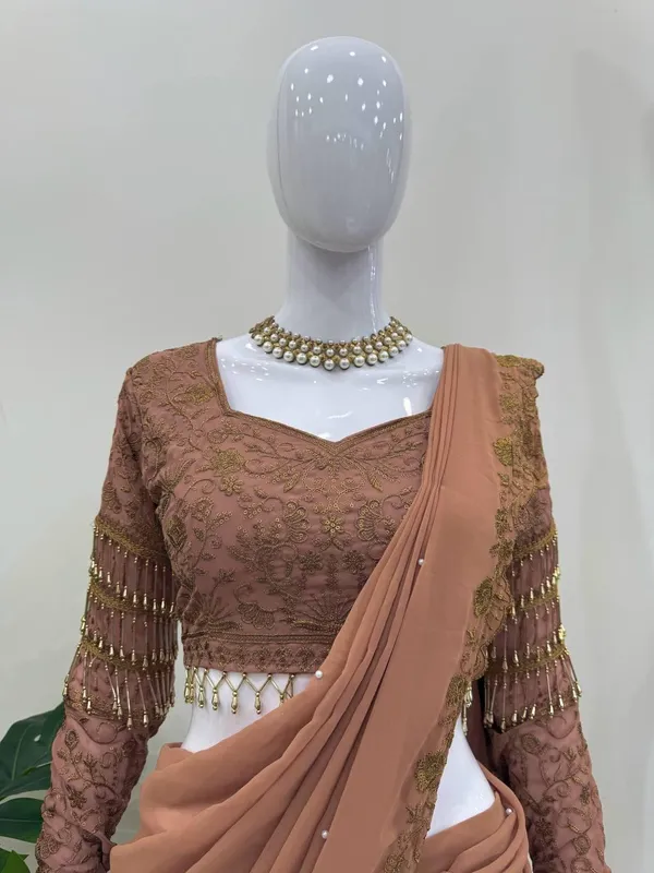 Copper_Brown_Foux_Gorgette_Lehenga_Choli_Set_For_Women