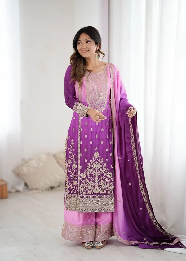 Purple_Shaded_Chinon_Silk_Kurta_Palazzo_Set_For_Women
