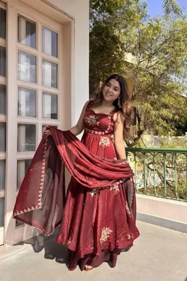 Maroon_Fendy_Silk_Anarkali_Suit_Set_For_Women