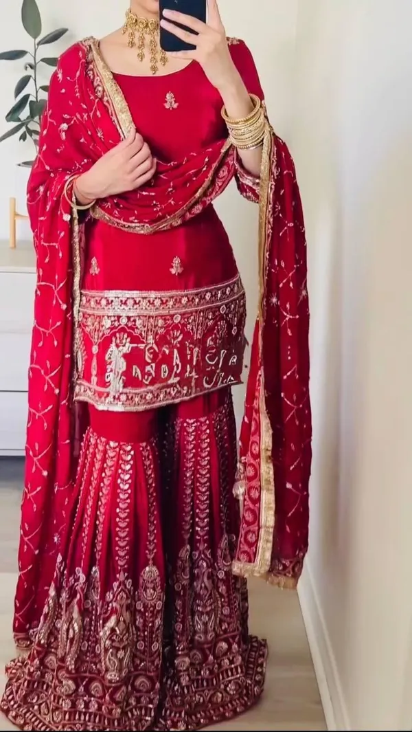 Red_Chinon_Silk_Sharara_Suit_Set_For_Women
