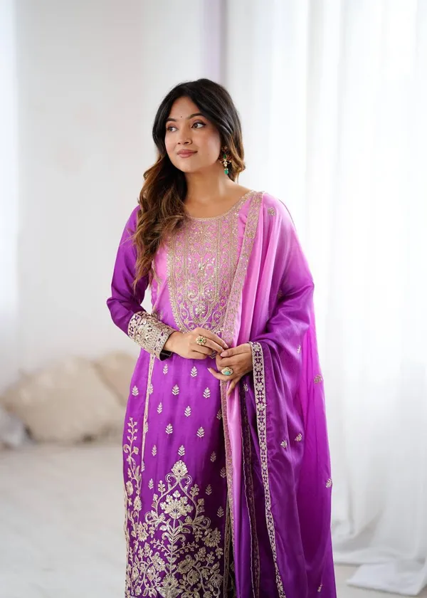 Purple_Shaded_Chinon_Silk_Kurta_Palazzo_Set_For_Women