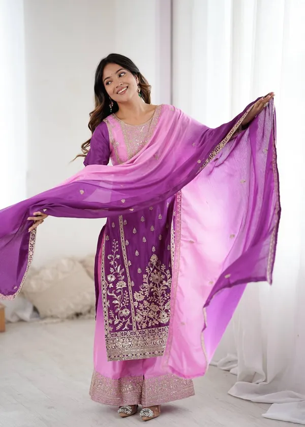 Purple_Shaded_Chinon_Silk_Kurta_Palazzo_Set_For_Women