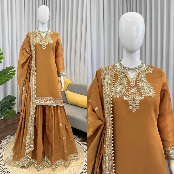 Mustard_Mul_Chanderi_Kurta_Palazzo_Dupatta_Set_For_Women