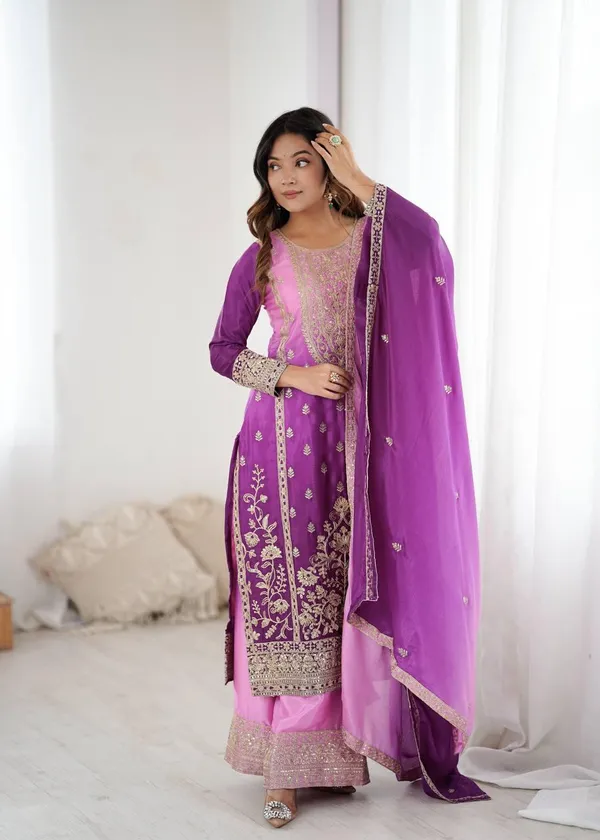 Purple_Shaded_Chinon_Silk_Kurta_Palazzo_Set_For_Women