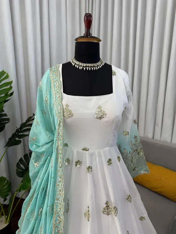 White_Star_Gorgette_Anarkali_Suit_Set_For_Women