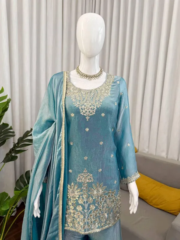 Sky_Blue_Fendy_Silk_Kurta_Palazzo_Dupatta_Set_For_Women