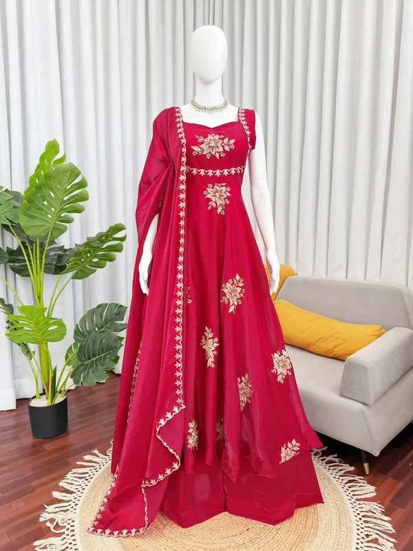 Red_Fendy_Silk_Anarkali_Lehenga_Dupatta_Set_For_Women