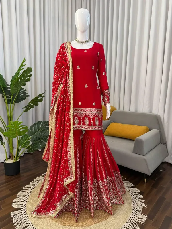 Red_Chinon_Silk_Sharara_Suit_Set_For_Women