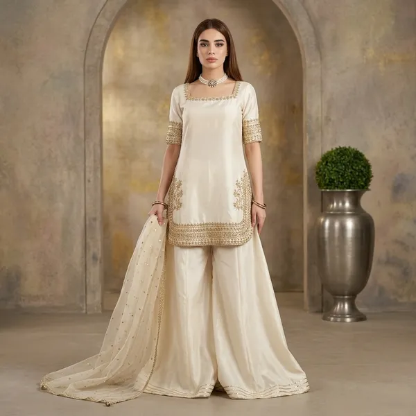White_Natural_Crep_Kurta_Palazzo_Set_For_Women