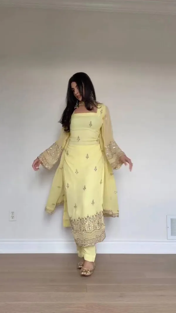 Yellow_Foux_Gorgette_Kurta_Palazzo_Set_For_Women